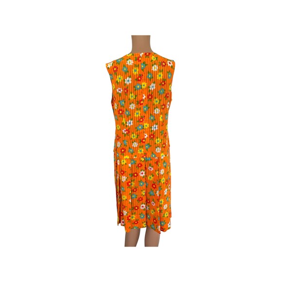 Vintage 60s Orange Flower Power Dress Mod Sleeveless M - Picture 3 of 5